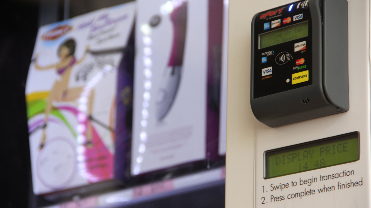 Pink Box is a sex toy vending machine developed by local entrepreneurs Vaughn Sandman and Dean Kitagawa. (Emma Lee/WHYY)