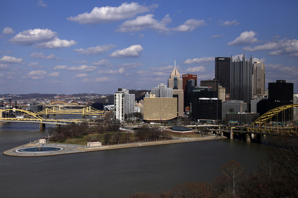  The skyline of downtown Pittsburgh at the confluence of the Allegheny, Monongahela, and Ohio Rivers. (AP Photo/Gene J. Puskar) 