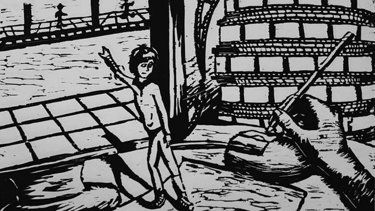  (Animation Transition, woodcut, by Zachary Simon, junior at Abington Senior High School) 