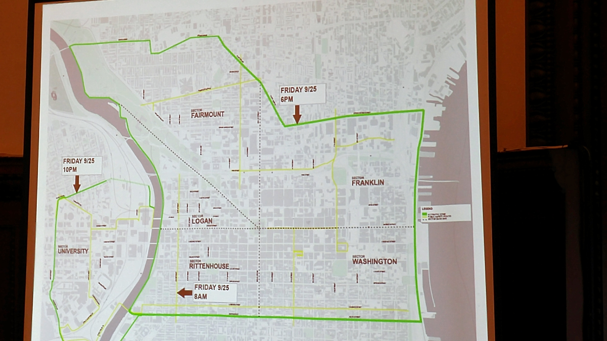  Mayor Michael Nutter announced planned street and bridge closures during a press conference on the papal visit. (Tom MacDonald/WHYY) 