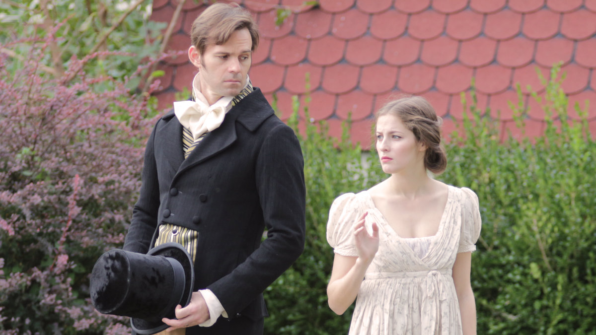  Michael Halling as Mr. Darcy and Hannah Kahn as Elizabeth Bennet in Bristol Riverside Theatre’s production of 