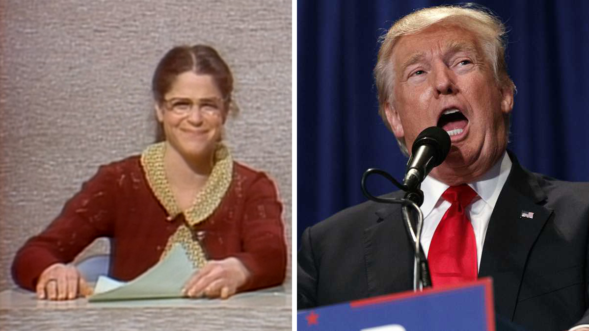 Left: Gilda Radner plays Emily Litella on 