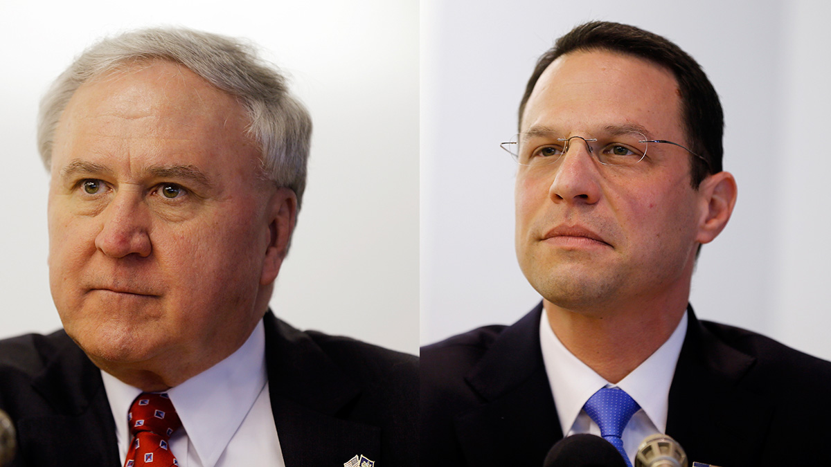Pennsylvania state Sen. John Rafferty (left) and Montgomery County Commissioner Josh Shapiro  (AP Photo/Matt Rourke