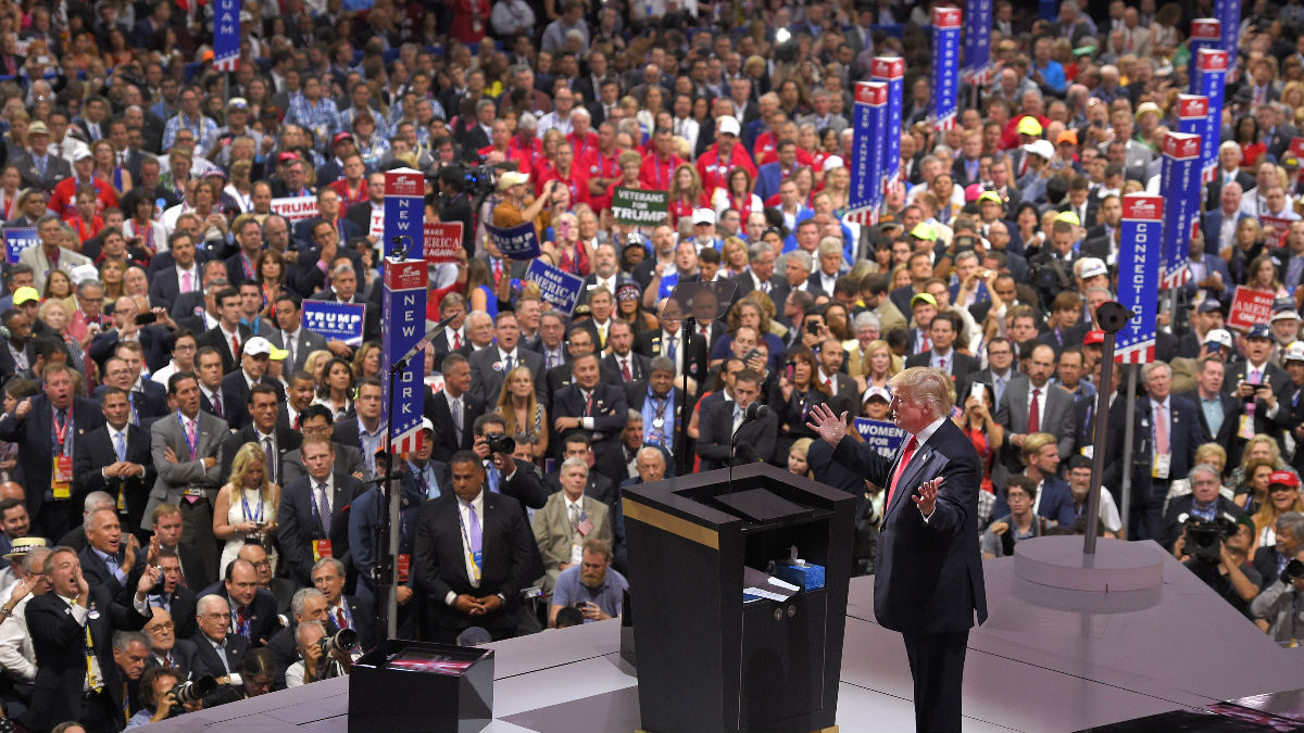 Republican Presidential Candidate Donald Trump speaks during the final day of the Republican National Convention in Cleveland