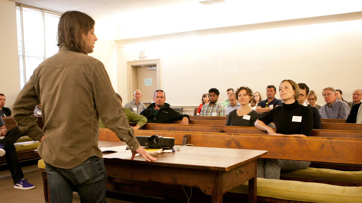  Brian McTear of Weathervane Music addresses the Junto group on the event's first day (Photo courtesy of Kevin Monko) 