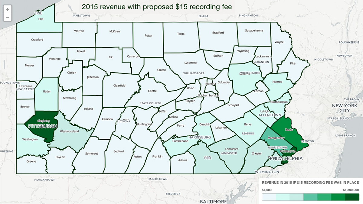 SB486 proposes adding a $15 fee for recording deeds and mortgages. The money would be earmarked for counties to use for blight remediation. Gov. Tom Wolf's spokesman says Wolf's still evaluating the bill and hasn't decided yet whether he'll sign it. (Emily Previti/WITF)