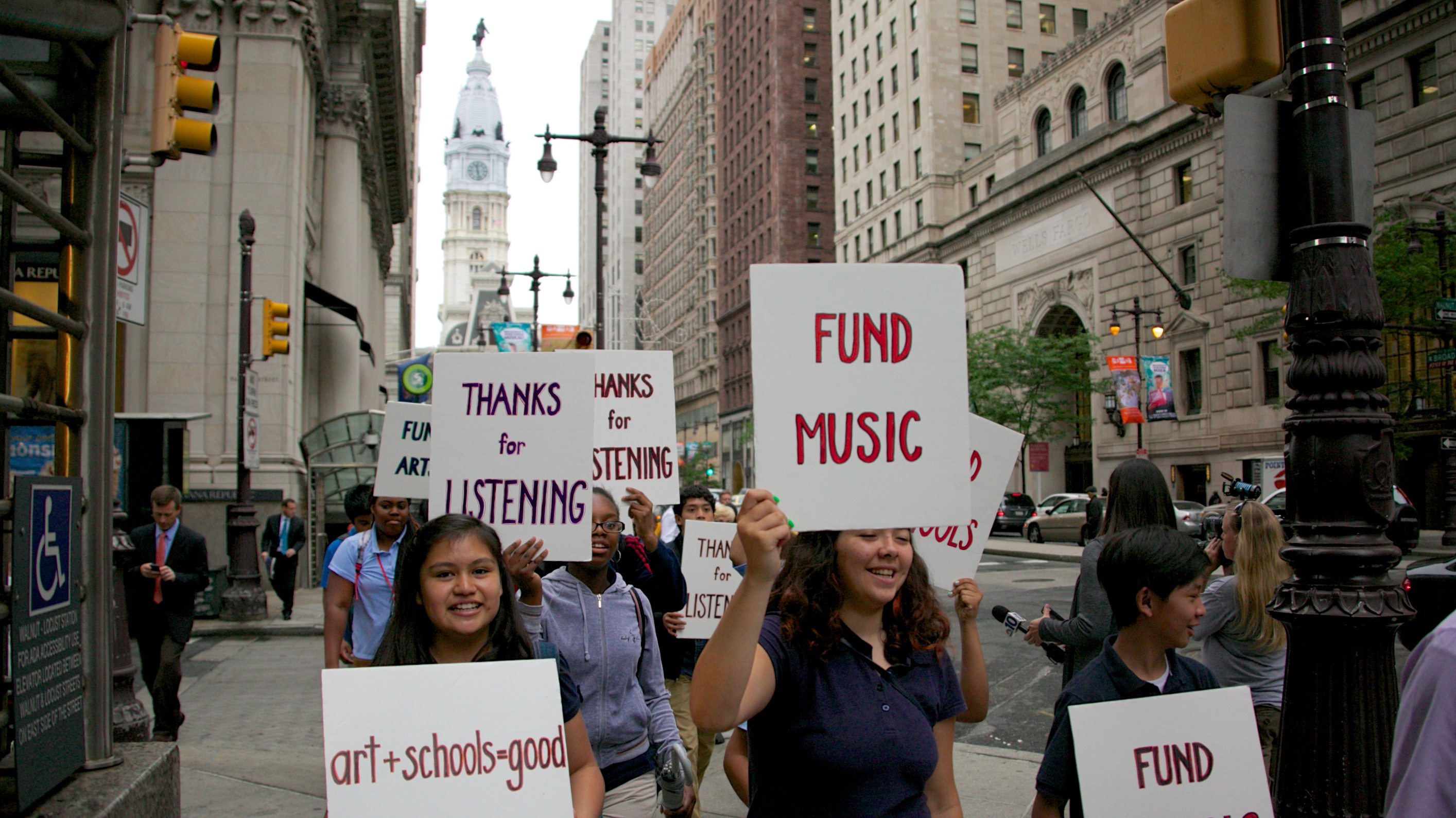  Philadelphia students march down South Broad street to Gov. Tom Corbett's office in June 2014. (Nathaniel Hamilton/For Newsworks) 