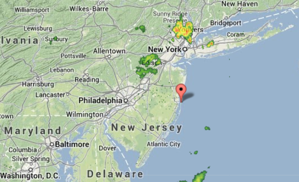  10:20 a.m. radar image, depicting showers and thunderstorms in the northern half of the state heading to the northeast.  