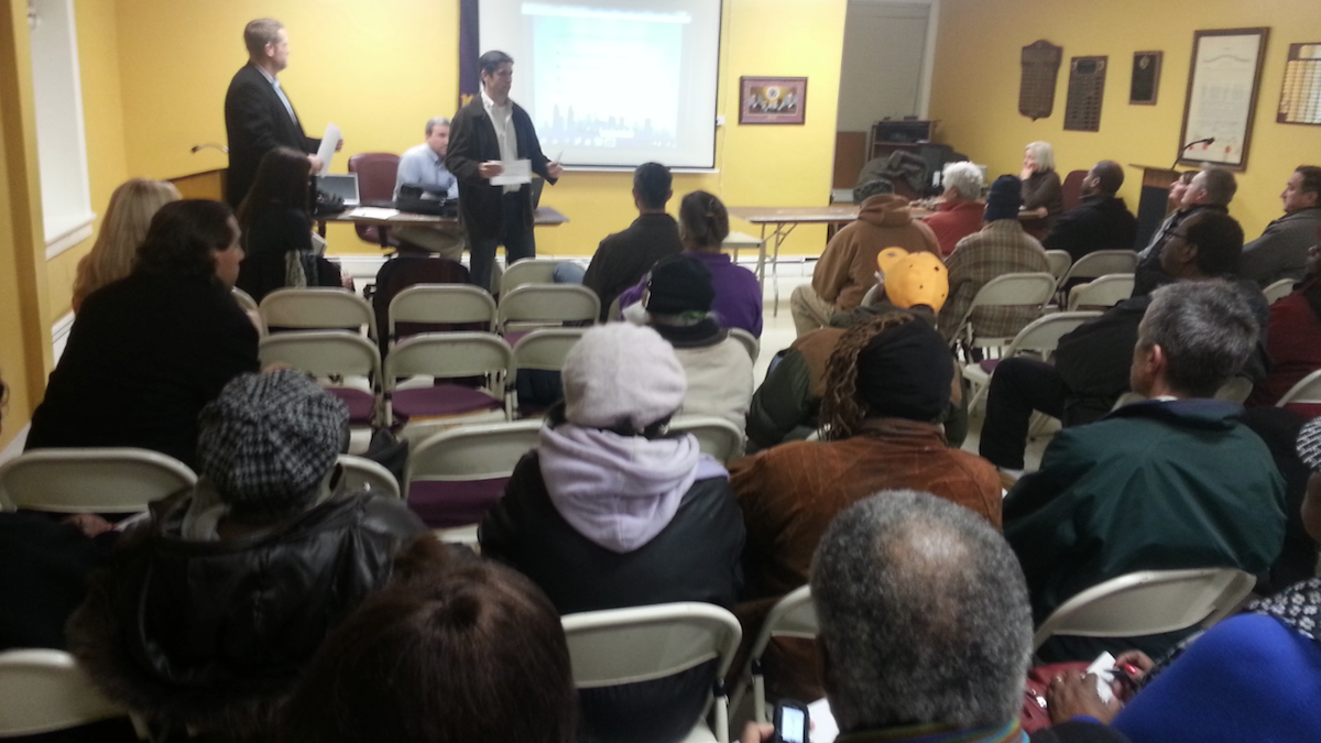  Penn Area Neighborhood Association members voted overwhelmingly to support a zoning variance that will bring 49 rental units to a vacant lot in Olney. (Aaron Moselle/WHYY) 