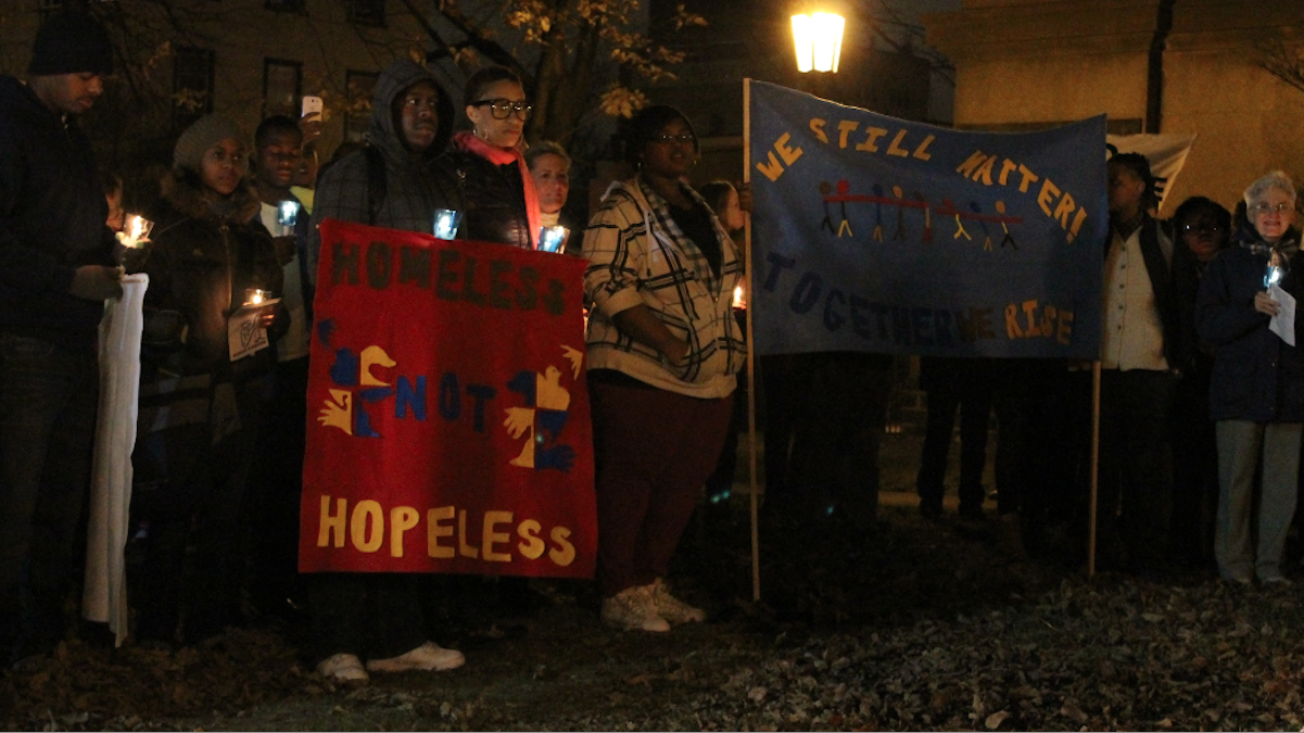  At Thursday night's Sleep Out event, a candlelight vigil memorialized approximately 40 former Covenant House residents who lost their lives to the ravages of the streets. (Matthew Grady/for NewsWorks) 