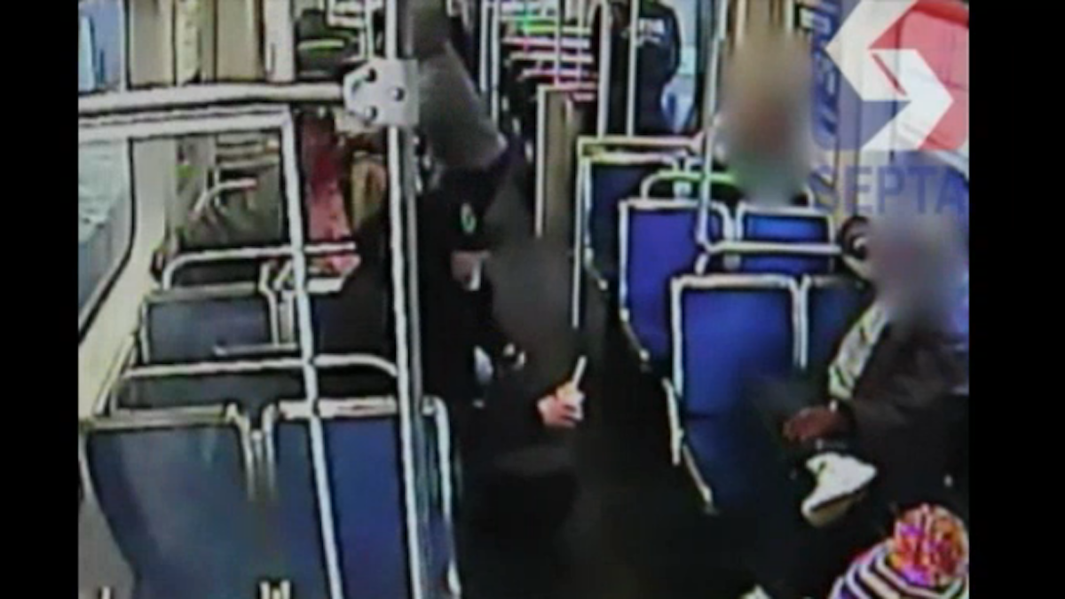  SEPTA surveillance video from Oct. 26 shows a man run up and punch a passenger on the Market Frankford train. (Courtesy of NBC10) 