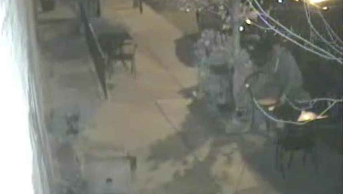  Surveillance cameras picked up images of a man who swiped outdoor patio furniture from the Epicure Cafe in East Falls. (Image courtesy of PPD) 
