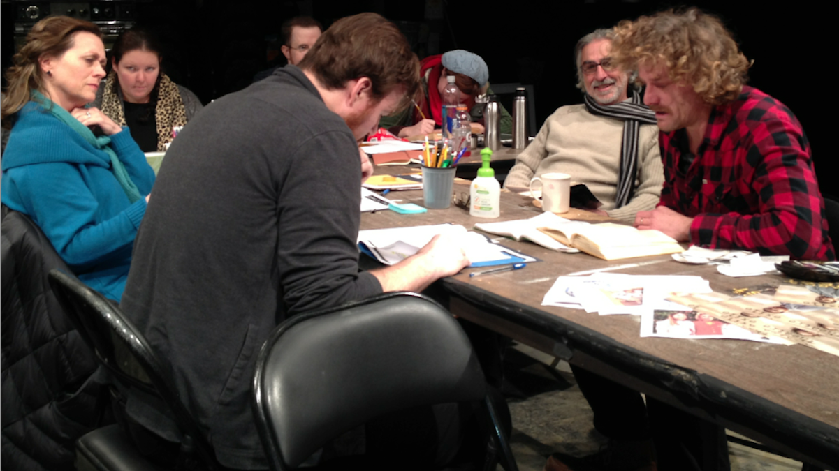  Backstage preparing for True West: (L-R) E. Ashley Izard, Jeb Kreager, Joe Canuso and Brian Osborne. (Photo courtesy of Theatre Exile) 