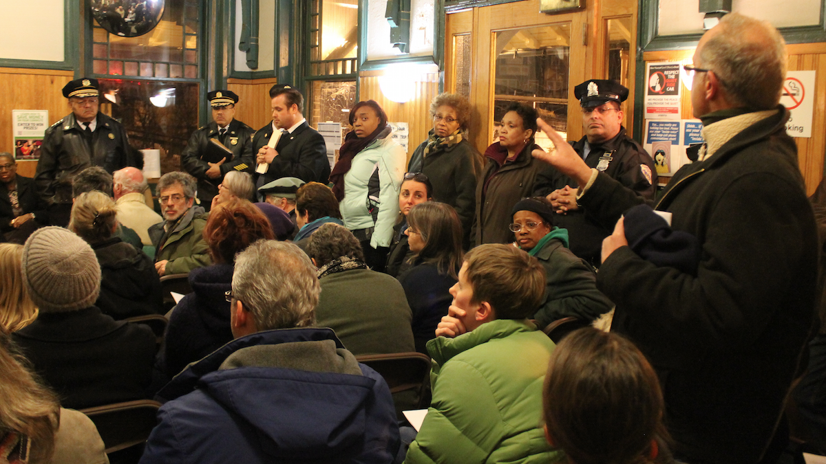  Police Commissioner Charles Ramsey fields pointed questions from residents about police response times in their community. (Matthew Grady/for NewsWorks) 