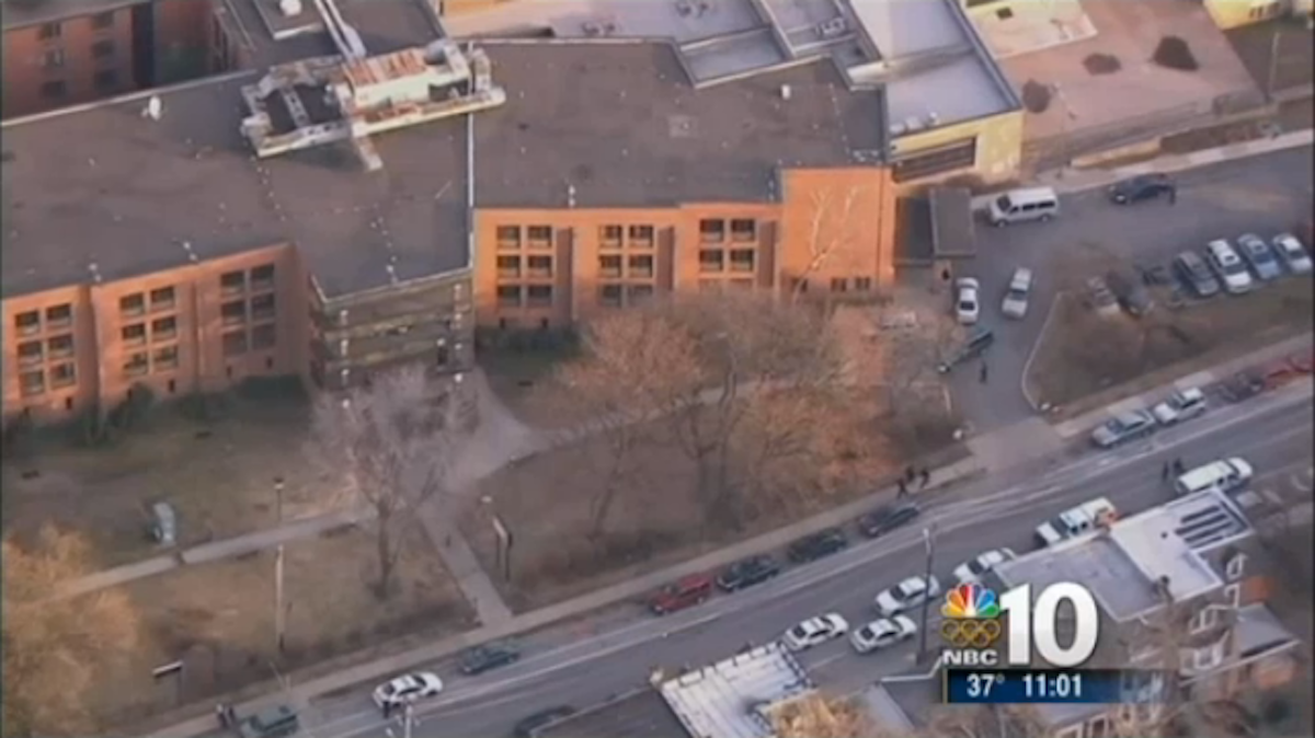  A view from above as police responded to the shooting at Delaware Valley Charter High School last month. (Image courtesy of NBC10) 