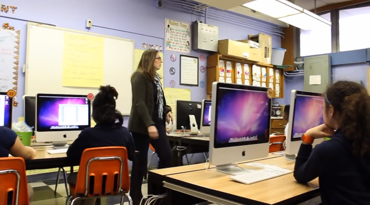  Students using computers at J.S. Jenks in Chestnut Hill. (Courtesy of the Friends of Jenks) 
