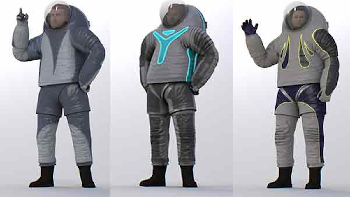  The three Philadelphia University spacesuit designs (L-R): 'Biomimicry,' 'Technology' and 'Trends in Society.' (Images courtesy of NASA) 