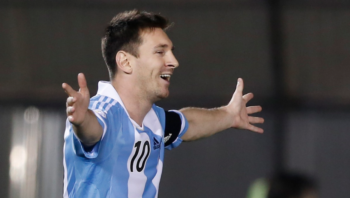 Argentina's Lionel Messi celebrates after scoring against Paraguay during a World Cup qualifying soccer game in Asuncion, Paraguay. Players with a Manayunk youth-soccer program will head to Brazil to watch Messi and the world's greatest players compete next month. (AP Photo/Jorge Saenz, File) 