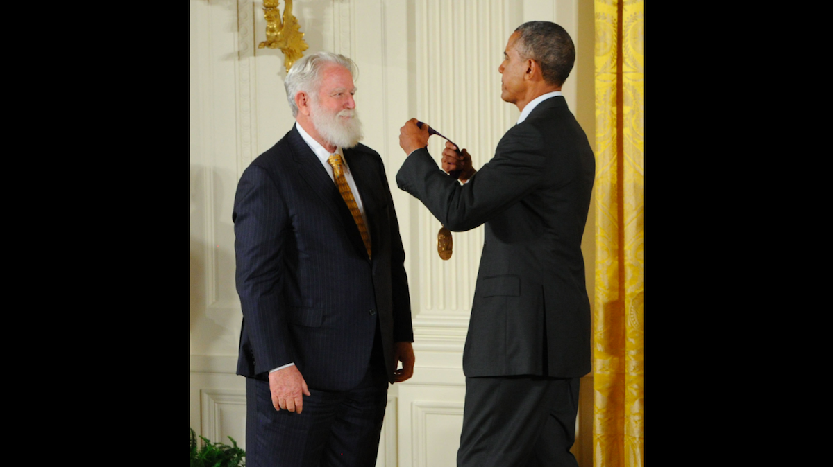  Caption: President Barack Obama presents the National Medal of Arts to visual artist James Turrell in a White House ceremony on July 28, 2014. (Photo by Jocelyn Augustino) 