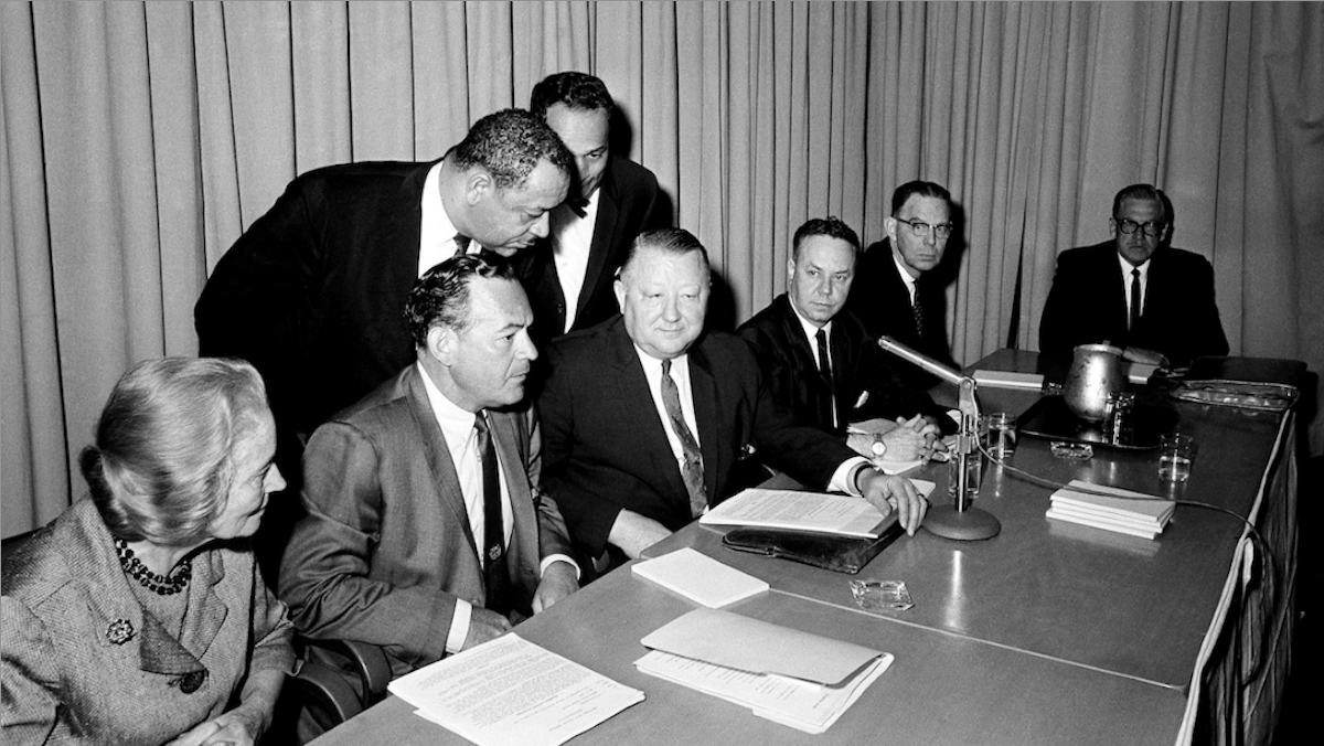  Pennsylvania’s Human Relations Commission sits in Chester, Pa., on May 4, 1964 as it starts a probe into demonstrations and alleged segregation in public schools. African American and other groups have charged de facto segregation and demonstrations resulted in mass arrests and injury to scores. (AP Photo/Warren M. Winterbottom) 