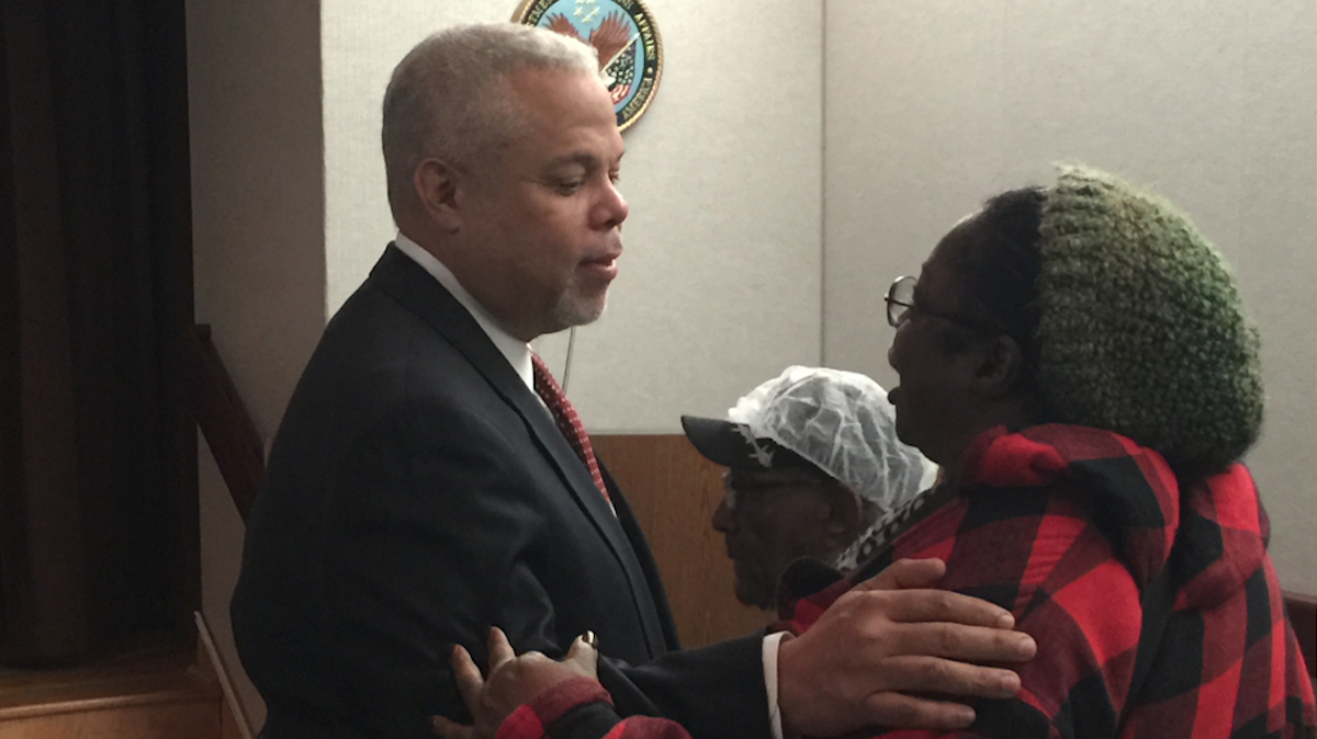  State Sen. Anthony Hardy Williams was keynote speaker at a Friday event at the Philadelphia VA Medical Center. (Brian Hickey/WHYY) 