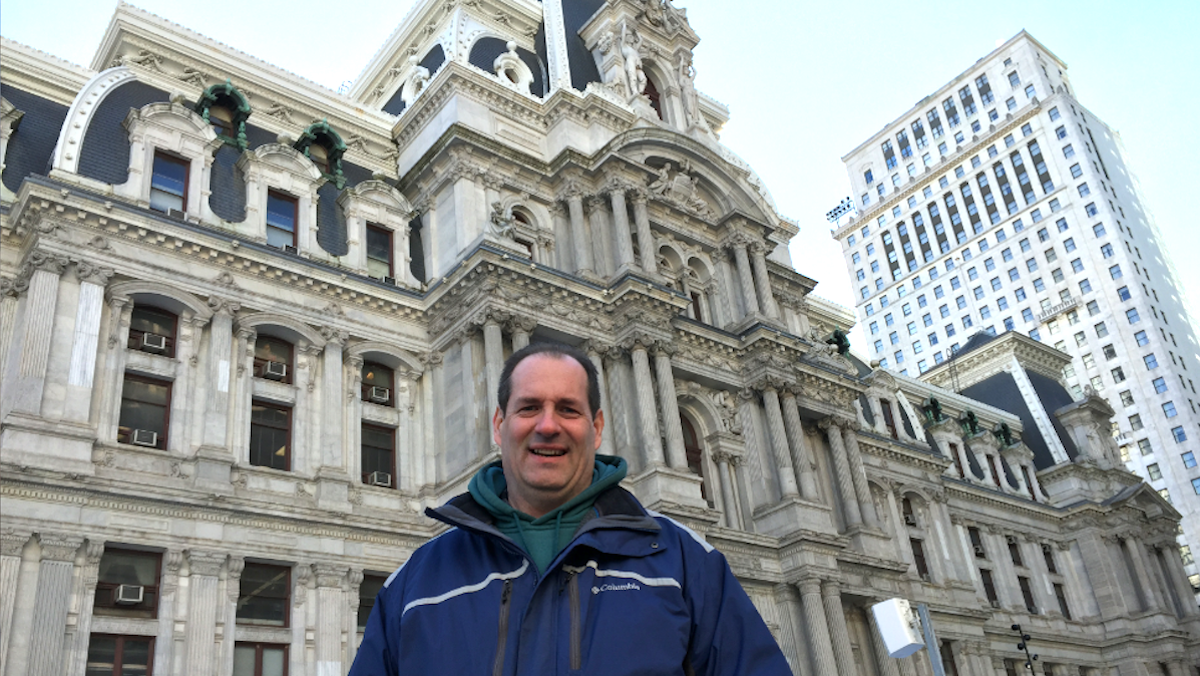  Elmer Money, who ran for a City Council at-large seat in 2011, picked up his mayoral-primary nominating petitions on Friday. (Brian Hickey/WHYY) 
