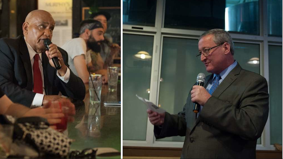  Mayoral candidate Milton Street (left) posed a question of Jim Kenney. (NewsWorks/file art) 