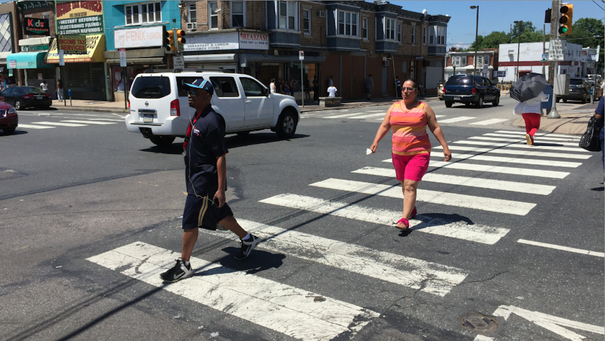  According to the Bicycle Coalition of Greater Philadelphia, N. Fifth St. and Olney Ave. is the city's top site for pedestrian involved crashes. (Brian Hickey/WHYY) 