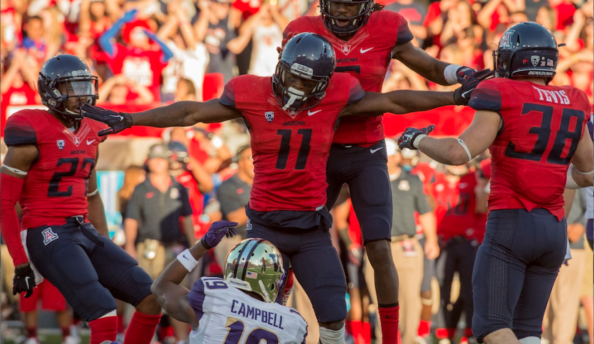  Germantown High grad William Parks celebrates a stop for the Arizona Wildcats. (Photo courtesy of Arizona Athletics) 