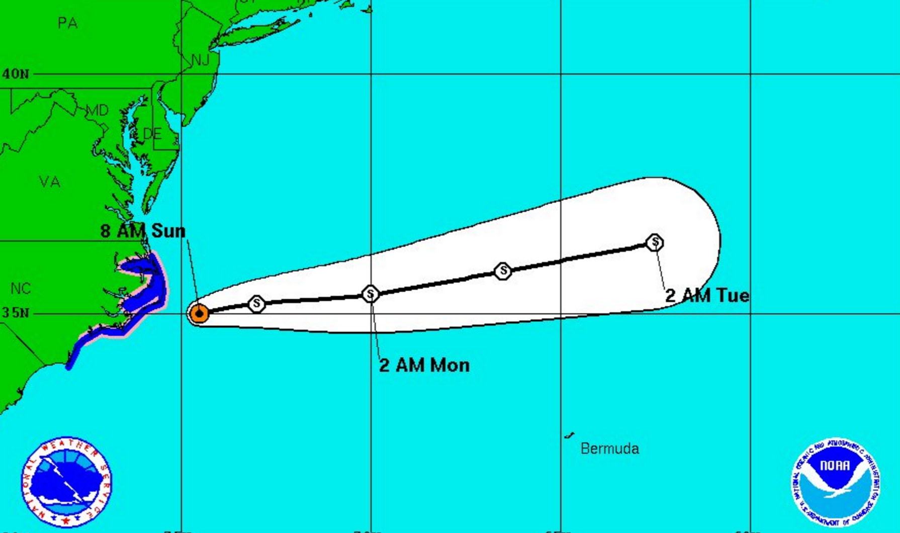 The 8 a.m. track from the National Hurricane Center.