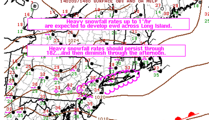  A mesoscale discussion issued by the National Weather Service Storm Prediction Center Monday morning indicates that heavy snowfall will continue in Central Jersey through the early afternoon hours. 