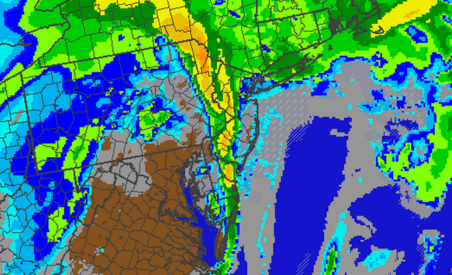  The NAM model forecasting a line of heavy rain/thunderstorms along a strong cold front early Thursday morning. 