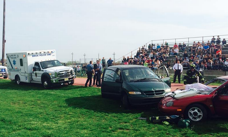  Authorities staged a mock car crash and response at Brick Township High School Tuesday morning as part of 