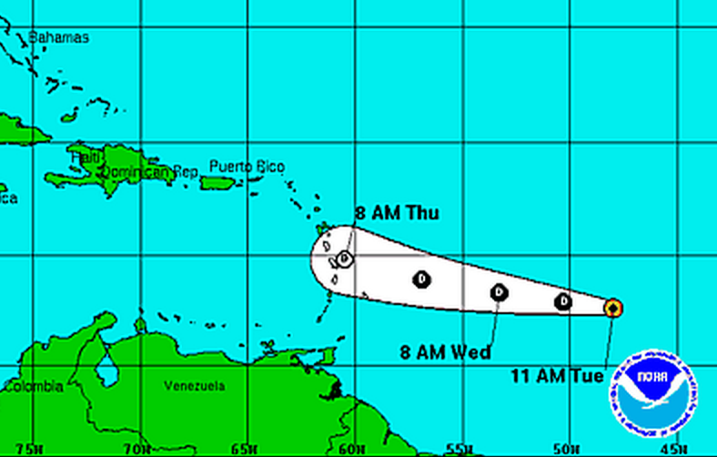  A National Hurricane Center tracking map shows the expected path of the Tropical Depression.  