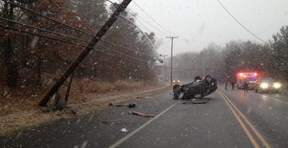  A 17-year-old Toms River resident suffered minor injuries after he crashed on a Toms River roadway just as snow started falling Wednesday afternoon, police said. (Photo courtesy of the Toms River Police Department) 