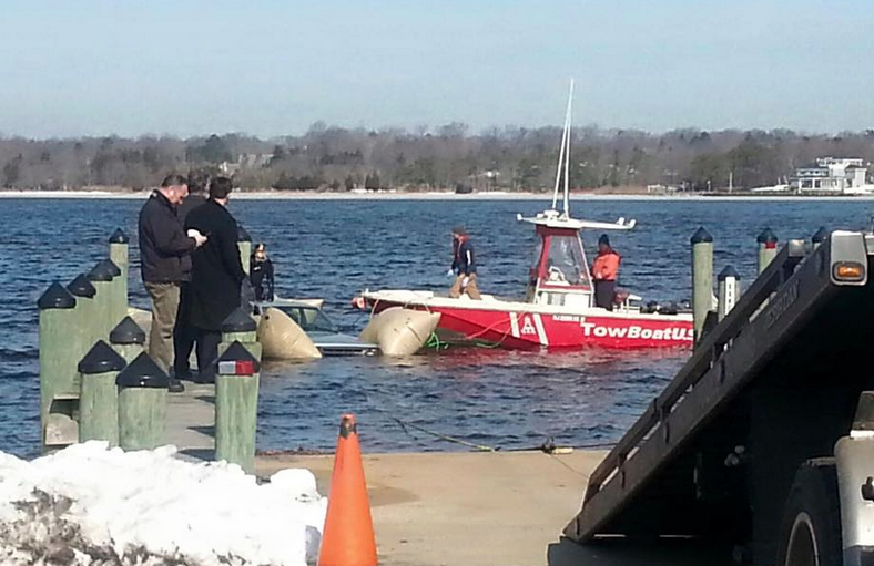  Earlier today, authorities removed the pickup truck that plunged through the ice on the Toms River on March 1. (Photo: Ocean County Sheriff's Office) 