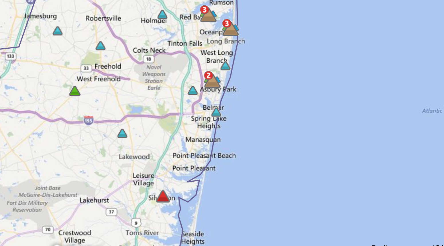  JCP&L outage map around 7:15 p.m.  