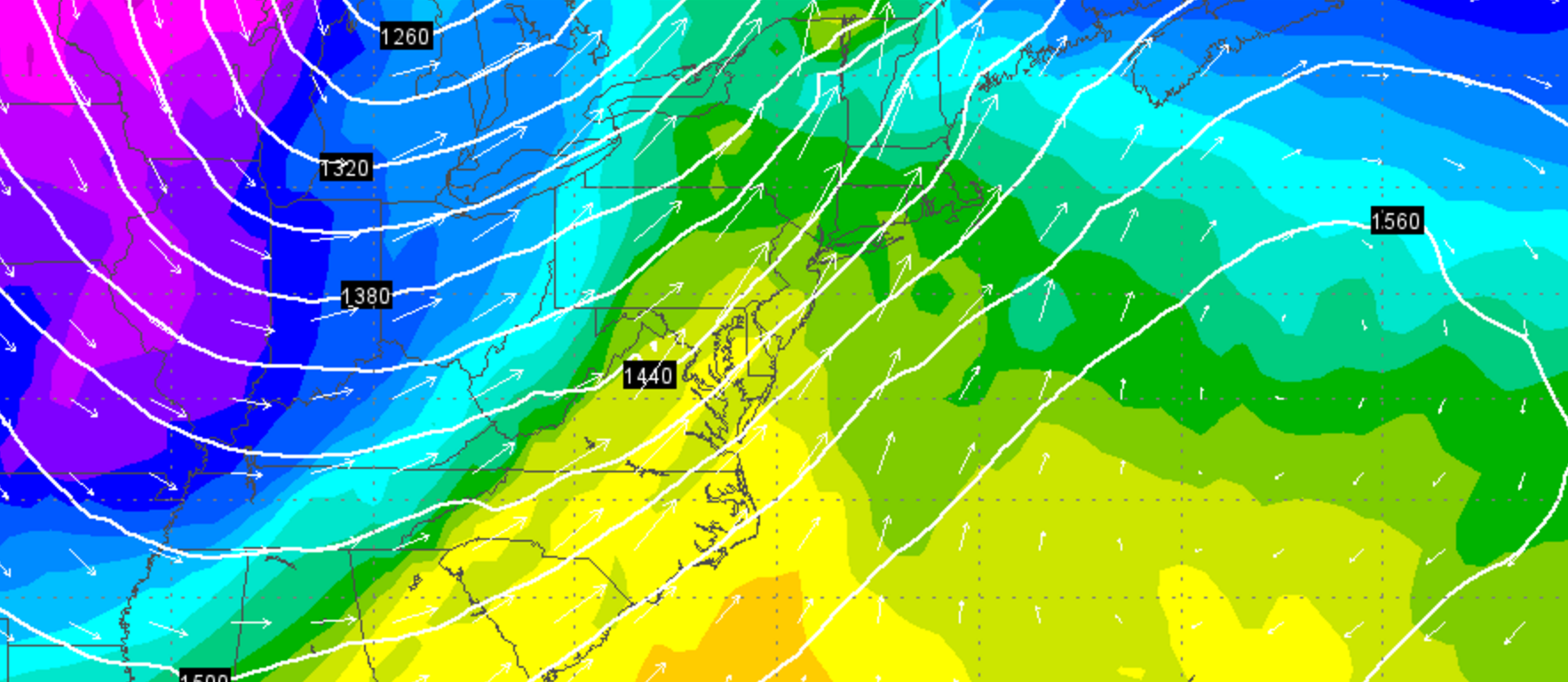  GFS model showing warm air during northward Wednesday and cooler air to the west heading eastward. (Image: Weather Underground) 
