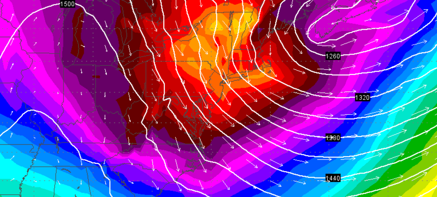  Brutal cold arriving streaming in from Canada on Sunday morning. (Image: GFS model via Weather Underground) 