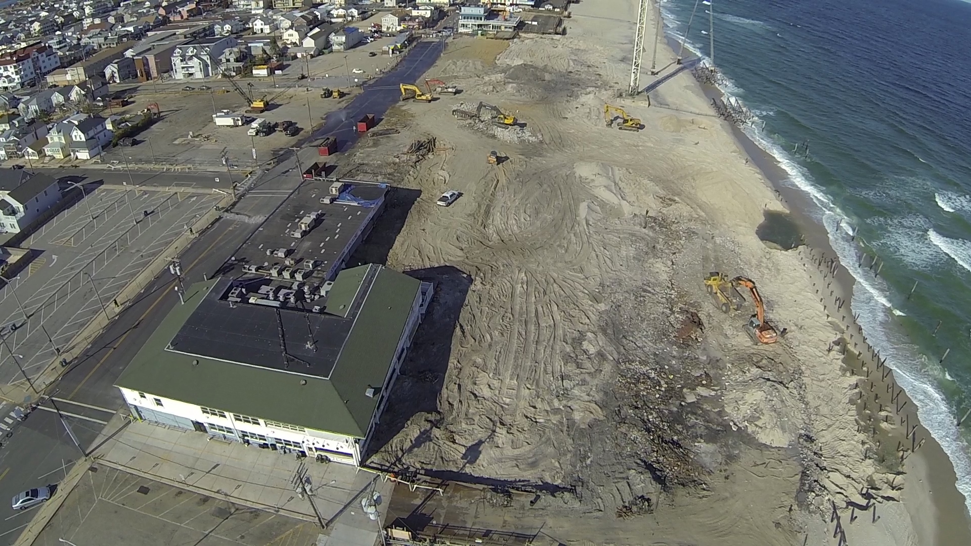 Chris Mercer's helicopter about the enter the Seaside boardwalk fire zone on the first anniversary of Superstorm Sandy. (Image: Mercer Photography) 