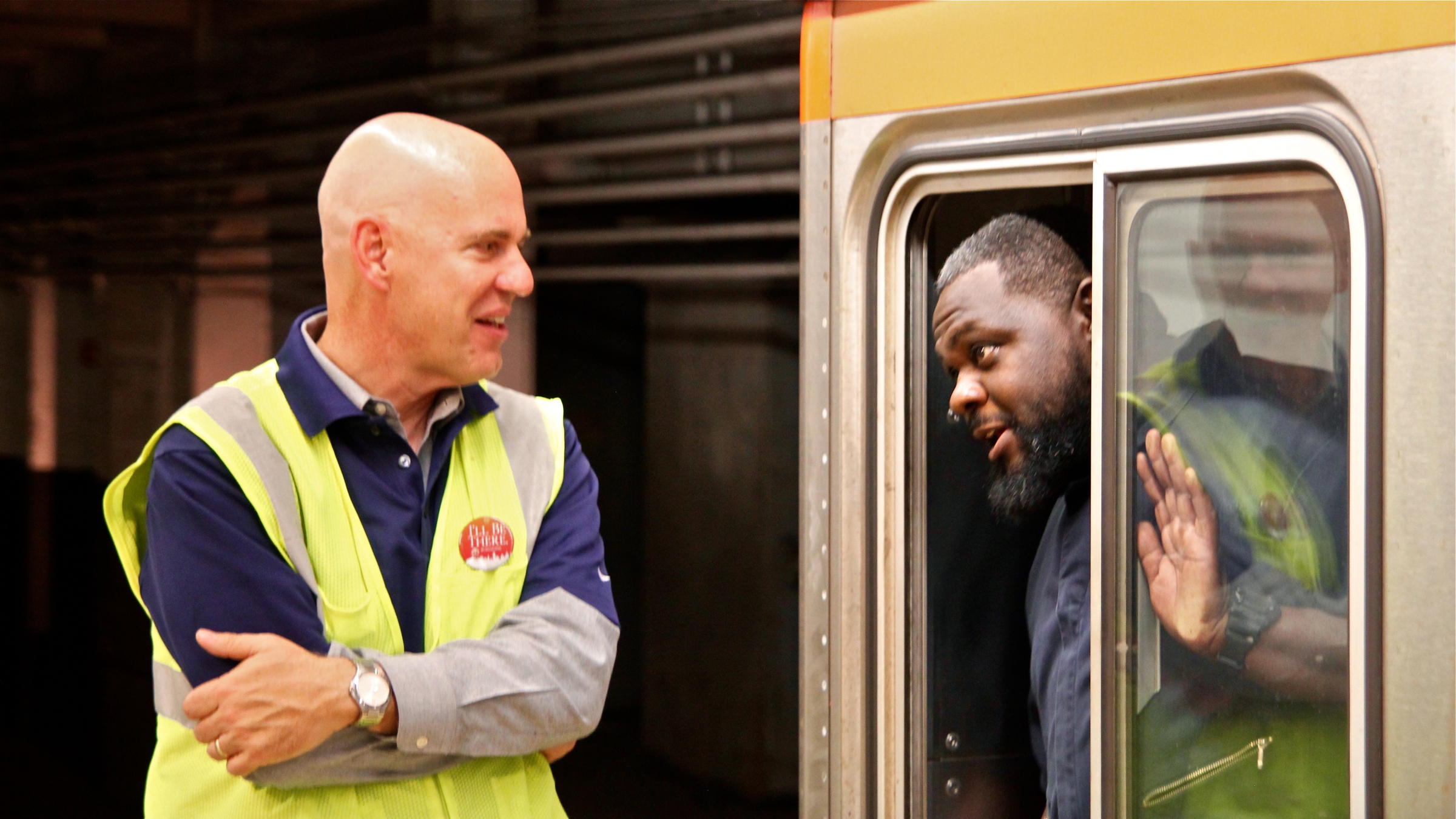 Jeffrey Knueppel speaks to conductor Gary Brown. (SEPTA) 