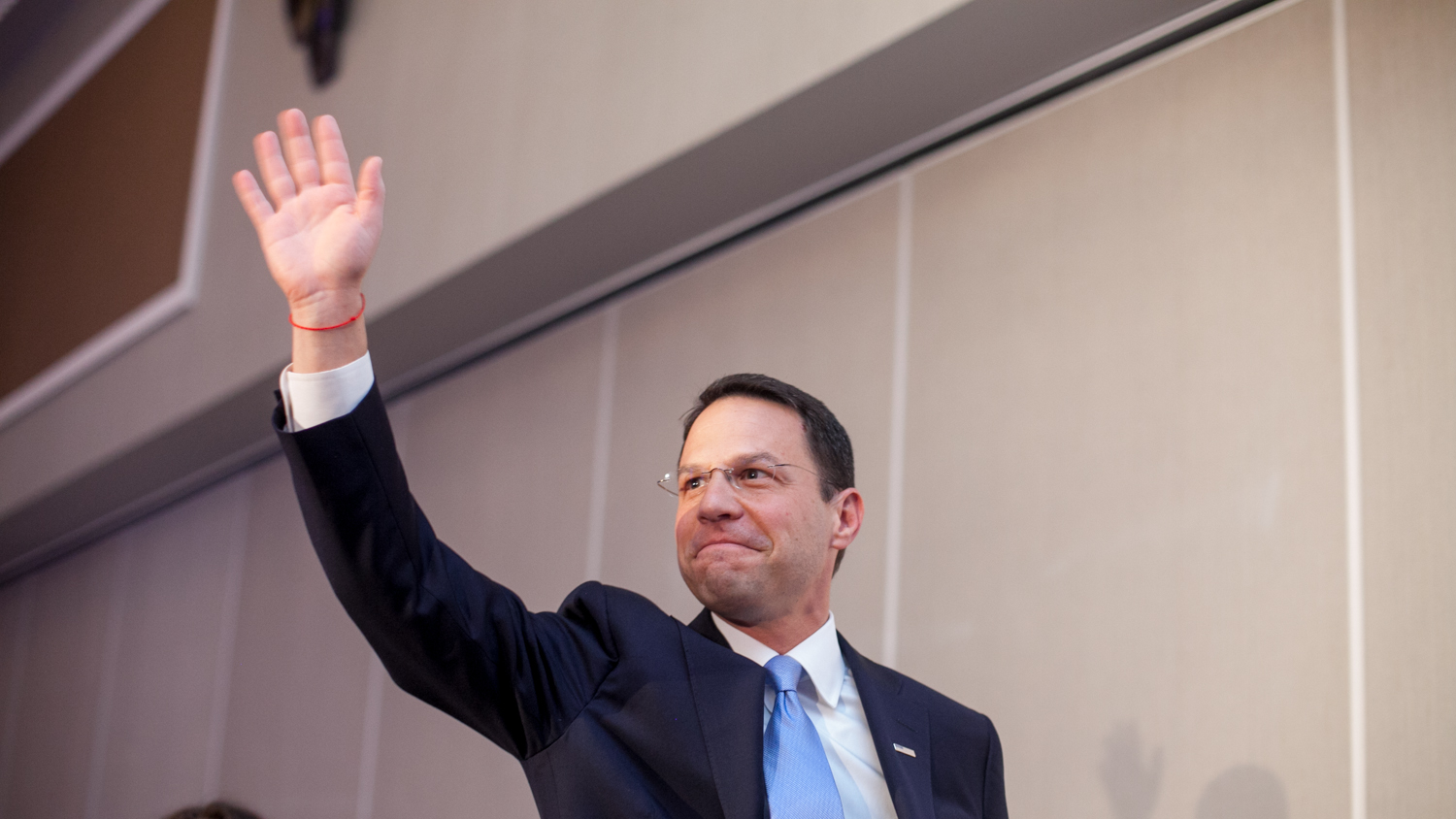 Pennsylvania Attorney General Elect Josh Shapiro makes his way to the stage at a post election party in Valley Forge. (Brad Larrison for NewsWorks)