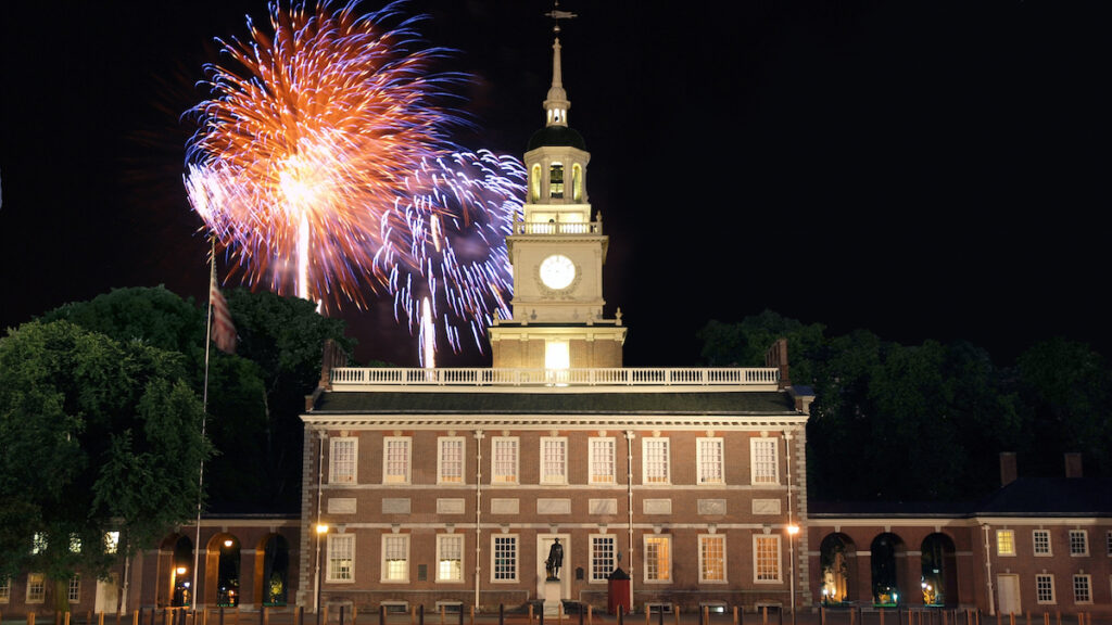 shutterstock_36677476 Fireworks at Independence Hall photo via ShutterStock