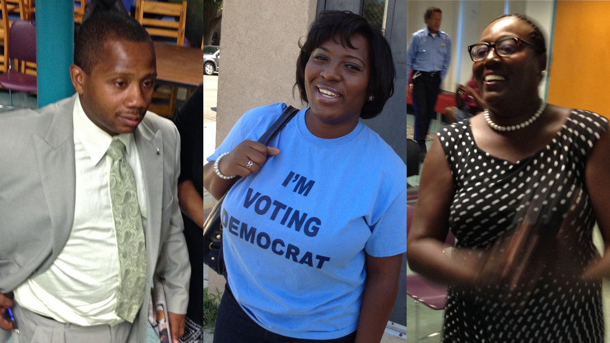  Candidates for the 191st Legislative District seat are (from left) Republican Charles Wilkins, Democrat Joanna McClinton and independent Tracey Gordon. (Bill Hangley/WHYY) 