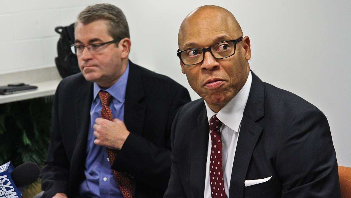  Philadelphia Superintendent William Hite (right) and Philadelphia School Reform Commission member Bill Green.  (Kimberly Paynter/WHYY) 
