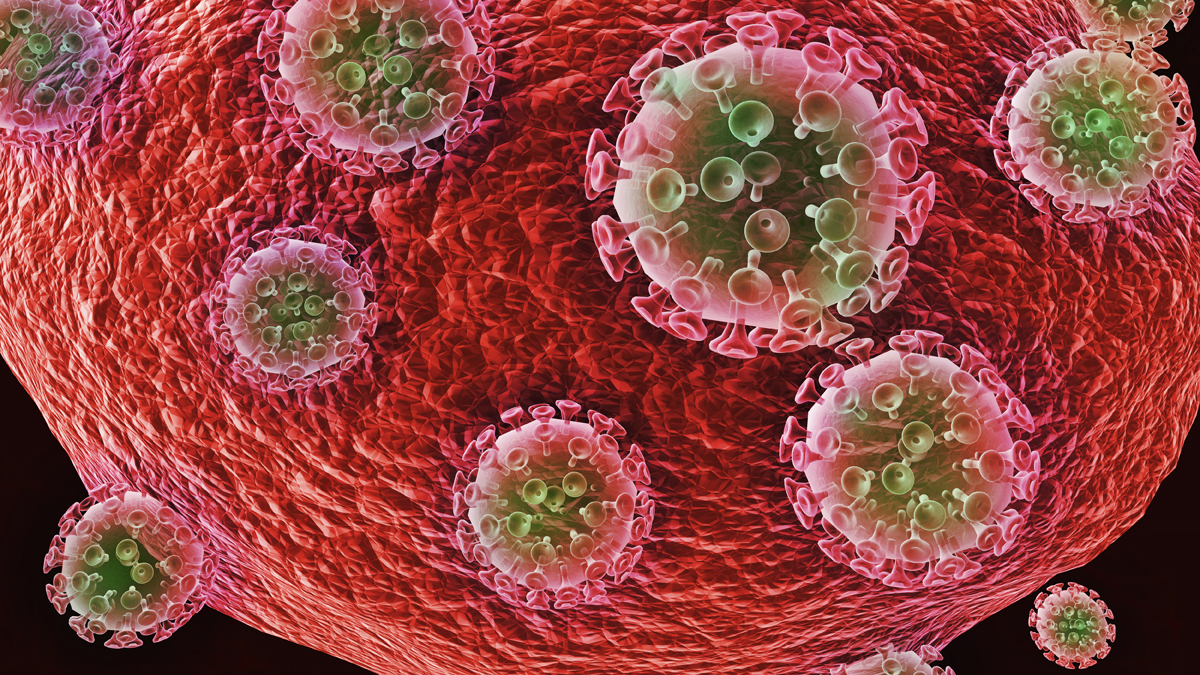  (<a href=“http://www.shutterstock.com/pic-288571250/stock-photo-three-dimensional-drawing-of-viruses-in-blood-with-red-blood-cells-model-of-viruses-background.html?src=dt_last_search-4”>Photo</a> via ShutterStock) 