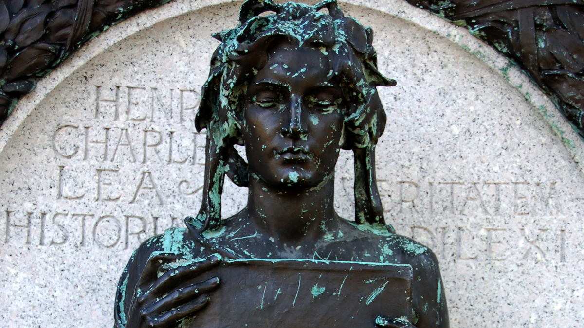 The grave marker of historian Henry Charles Lea at Laurel Hill Cemetery in Philadelphia (<a href=