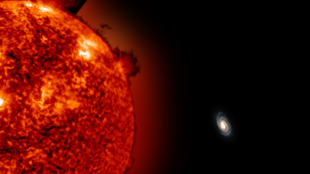 This simulated image demonstrates how small the Milky Way would look from the location of ULAS J0744+25