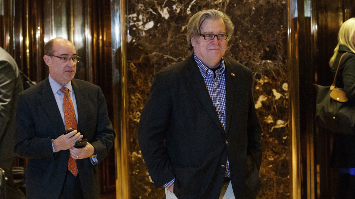 Steve Bannon is shown leaving Trump Tower