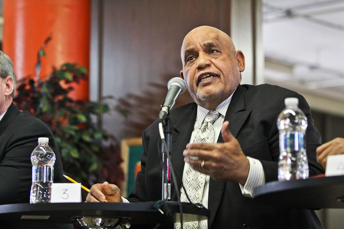  Former State Senator Milton Street participates in the first forum of democratic mayoral candidates. (Kimberly Paynter/WHYY) 